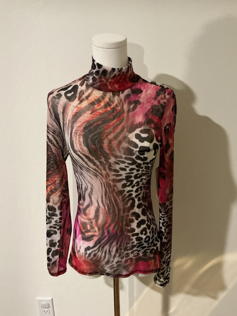 Guess Kamaria multicoloured animal print long sleeve mesh top